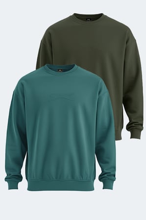 Slazenger VADIK 2li set Erkek Oversıze Haki - Petrol Sweatshırt