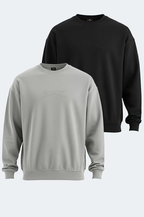 Slazenger VADIK 2li set Erkek Oversıze Siyah - Gri Sweatshırt