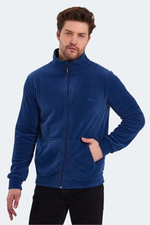 Slazenger SANSA 2 Lİ SET Erkek Fermuarlı Dik Yaka Cepli İndigo - Koyu Gri Polar