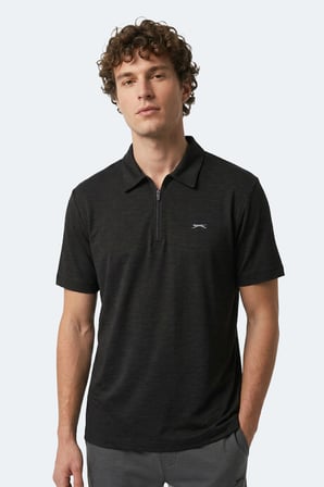Slazenger KHAN Erkek Polo Yaka Siyah Tişört