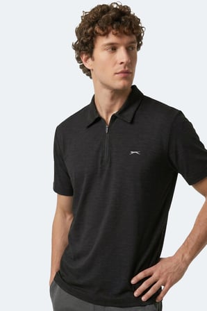Slazenger KHAN Erkek Polo Yaka Siyah Tişört