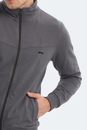 Slazenger BOOST GEAR Erkek Fermuarlı Dik Yaka Cepli Koyu Gri Eşofman Takımı