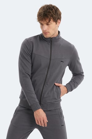 Slazenger BOOST GEAR Erkek Fermuarlı Dik Yaka Cepli Koyu Gri Eşofman Takımı