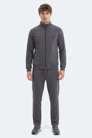 Slazenger BOOST GEAR Erkek Fermuarlı Dik Yaka Cepli Koyu Gri Eşofman Takımı