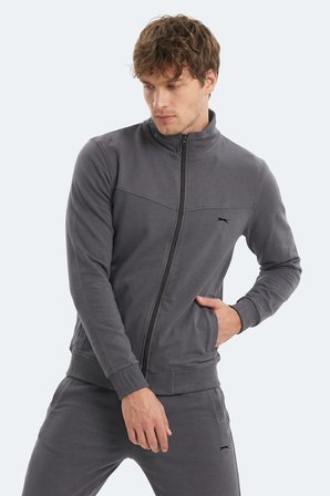 Slazenger BOOST GEAR Erkek Fermuarlı Dik Yaka Cepli Koyu Gri Eşofman Takımı
