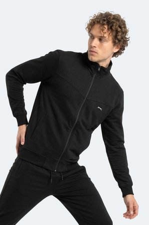Slazenger BOOST GEAR Erkek Fermuarlı Dik Yaka Cepli Siyah Eşofman Takımı