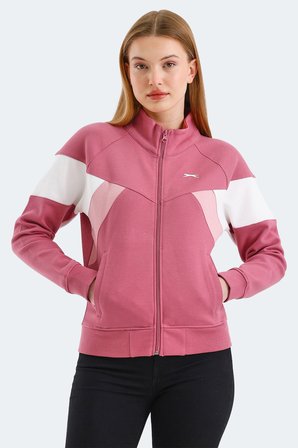 Slazenger VICTORY 2 li set Kadın Fermuarlı Dik Yaka Cepli Siyah - Gül Sweatshırt