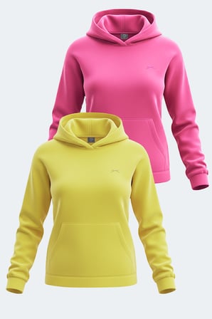 Slazenger SASSA 2  li set Kadın Kapüşonlu Cepli Sarı - Fuşya Sweatshırt