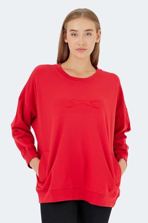 Slazenger VIKENTI SW 2 Lİ SET Kadın Cepli Oversıze Kırmızı - Petrol Sweatshırt