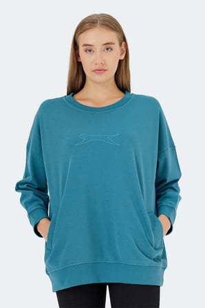 Slazenger VIKENTI SW 2 Lİ SET Kadın Cepli Oversıze Kırmızı - Petrol Sweatshırt