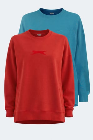 Slazenger VIKENTI SW 2 Lİ SET Kadın Cepli Oversıze Kırmızı - Petrol Sweatshırt