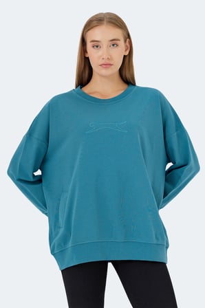 Slazenger VIKENTI SW 3 LÜ SET Kadın Cepli Oversıze Gül - Yeşil - Petrol Sweatshırt