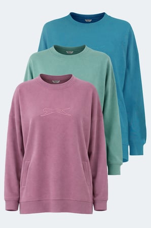 Slazenger VIKENTI SW 3 LÜ SET Kadın Cepli Oversıze Gül - Yeşil - Petrol Sweatshırt