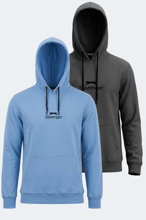 Slazenger ONCA 2 Lİ SET Erkek Kanguru Cepli Kapüşonlu Koyu Gri - Turkuaz Sweatshırt