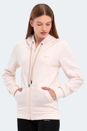 Slazenger KATYA 2 li set Kadın Fermuarlı Kapüşonlu Cepli Ekru - Yeşil Sweatshırt