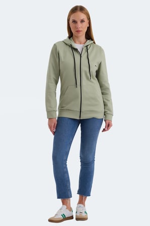 Slazenger KATYA 2 li set Kadın Fermuarlı Kapüşonlu Cepli Ekru - Yeşil Sweatshırt