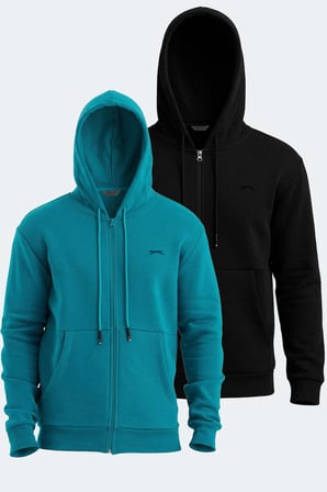 Slazenger VONDA 2 Lİ SET Erkek Fermuarlı Kapüşonlu Cepli Siyah - Petrol Sweatshırt