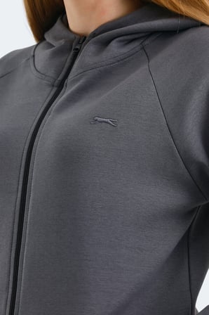 Slazenger VASCO 2 Lİ SET Kadın Fermuarlı Kapüşonlu Cepli Siyah - Koyu Gri Sweatshırt