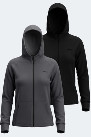 Slazenger VASCO 2 Lİ SET Kadın Fermuarlı Kapüşonlu Cepli Siyah - Koyu Gri Sweatshırt