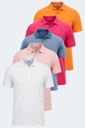 Slazenger SOHO 5 li Set Erkek  Beyaz - Pudra - İndigo - Turuncu - Fuşya Tişört