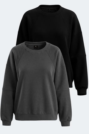 Slazenger VIA 2 Lİ SET Kadın Oversıze Siyah - Koyu Gri Sweatshırt