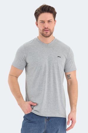 Slazenger RIVALDO 3 lü Set Erkek V Yaka Gri - Siyah - Saks Mavi Tişört
