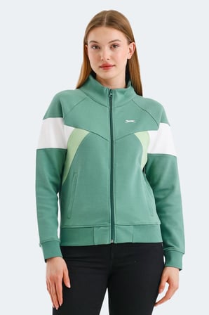 Slazenger VICTORY 2 li set Kadın Fermuarlı Dik Yaka Cepli Yeşil - Siyah Sweatshırt