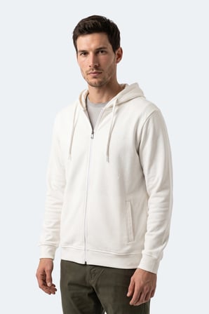 Slazenger KURTIS I Erkek Kapüşonlu Beyaz Sweatshırt