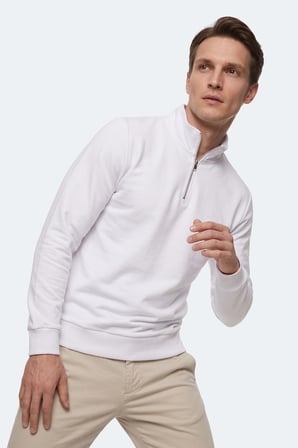 Slazenger KIVO I Erkek Dik Yaka Fermuarlı Beyaz Sweatshırt