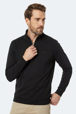 Slazenger KIVO I Erkek Dik Yaka Fermuarlı Siyah Sweatshırt