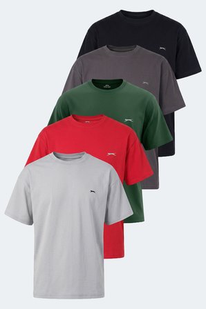 Slazenger KULANA 5 Lİ SET Erkek  Yeşil - Koyu Gri - Kırmızı - Lacivert - Gri Tişört