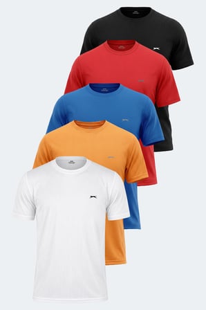 Slazenger OTAR 5 Lİ SET Erkek  Beyaz - Siyah - Turuncu - Kırmızı - Saks Mavi Tişört