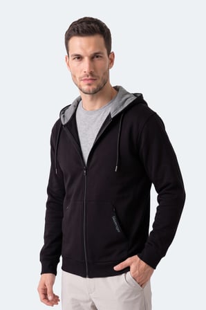Slazenger NONSTOP I Erkek Kapüşonlu Fermuarlı Siyah Sweatshırt