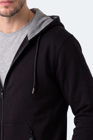 Slazenger NONSTOP I Erkek Kapüşonlu Fermuarlı Siyah Sweatshırt