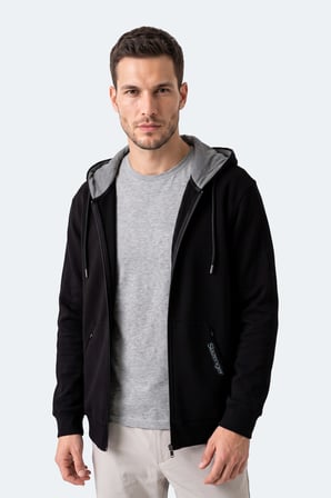 Slazenger NONSTOP I Erkek Kapüşonlu Fermuarlı Siyah Sweatshırt