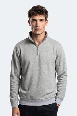 Slazenger KENA I Erkek Dik Yaka Fermuarlı Gri Sweatshırt