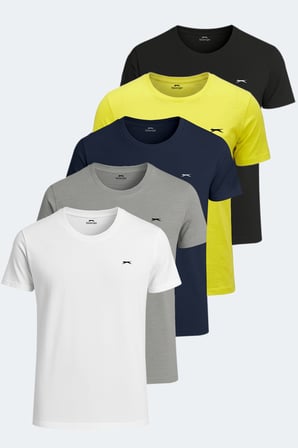 Slazenger SANDER KTN 5 li Set Erkek  Beyaz - Gri - Lacivert - Siyah - Sarı Tişört