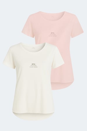 Slazenger VIRAJ 2 Lİ SET Kadın  Ekru - Fuşya Tişört
