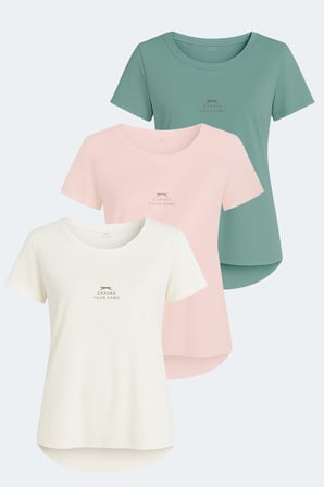 Slazenger VIRAJ 3 lü Set Kadın  Ekru - Su Yeşili - Fuşya Tişört