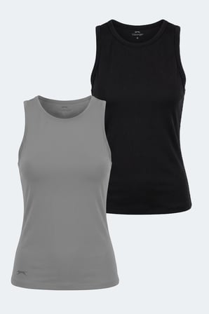 Slazenger VATIK I 2 Lİ SET Kadın Slim Fit Siyah - Gri Atlet