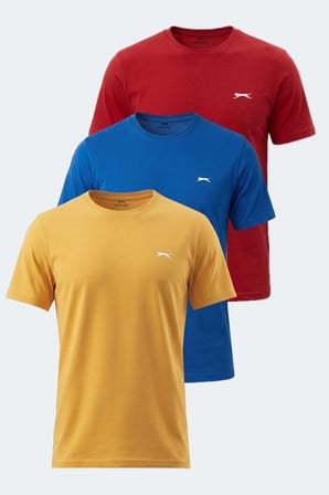 Slazenger NOTRON I 3 LÜ SET Erkek  Sarı - Kırmızı - Saks Mavi Tişört