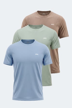 Slazenger HARDFLEX 3 LÜ SET Erkek  Vizon - Açık Mavi - Su Yeşili Tişört