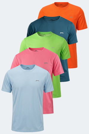 Slazenger HAUNTED 5 Lİ SET Erkek  Neon Pembe -  Neon Turuncu - Açık Mavi - Petrol - Neon Yeşil Tişört