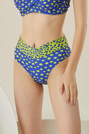 Sarı Lacivert Puantiyeli Tek Alt Bikini