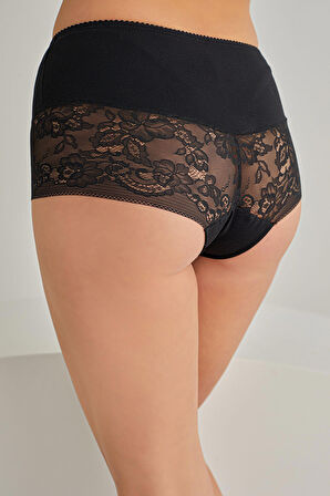 Siyah Lazer Kesim Dantelli Karın Toparlayıcı  Korse