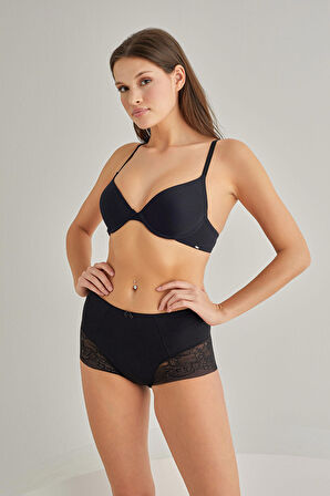 Siyah Lazer Kesim Dantelli Karın Toparlayıcı  Korse