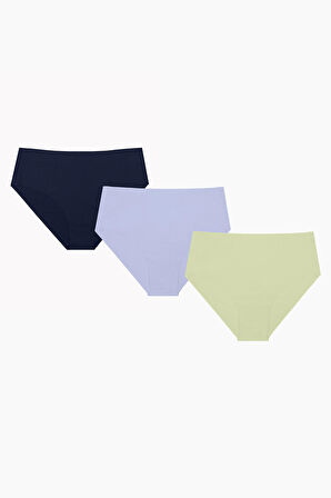 Açık Haki Mavi Lacivert 3lü Lazer Yüksek Bel Külot