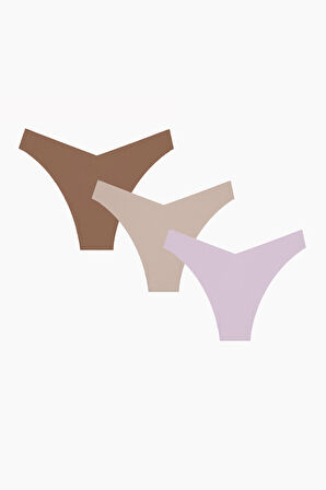 Gül Kurusu Açık Kahve Koyu Kahve 3lü Lazer İz YapmazV Shape Brazillian Külot