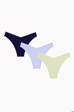Açık Haki Mavi Lacivert  3lü Lazer V Shape Brazillian Külot