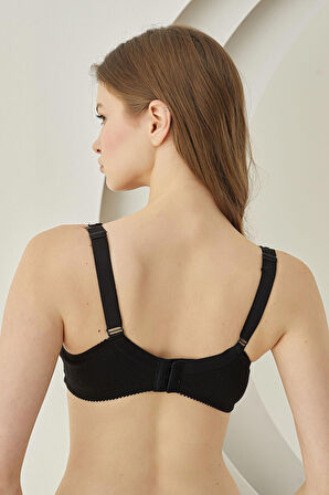 Siyah Dantelli Balenli Penye Toparlayıcı Sütyen